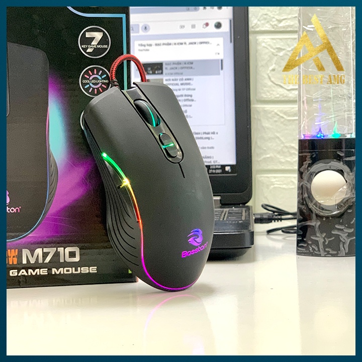 Chuột Máy Tính Gaming Đèn LED 7 Màu Có Dây BOSSTON M710 Chuột PC Laptop Mouse Chuyên Game Văn Phòng Làm Việc