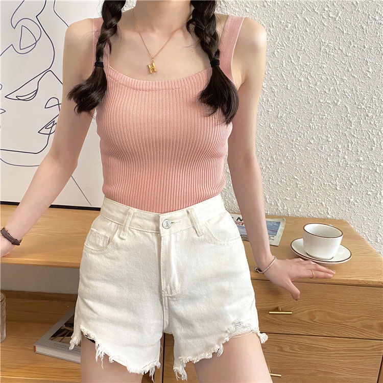Áo Vest Dệt Kim Trơn 182063 Sexy Camisole Mùa Hè Đơn Giản Dễ Thương