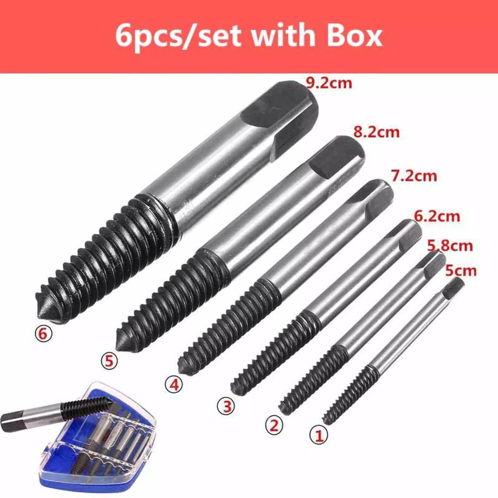 Bộ 6 đầu lấy vít gãy từ 3-22mm. Dụng cụ tháo ống nước gãy đa năng tiện dụng