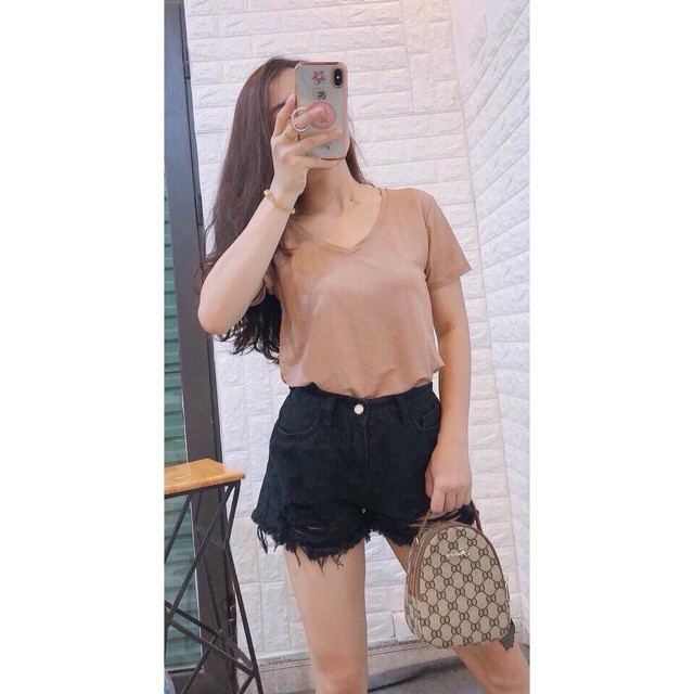 [Có video quay thật Áo thun nữ tay ngắn cổ tim đẹp hot 2020 AP01
