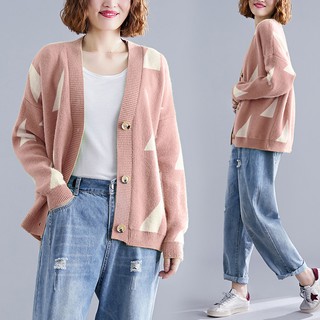 [ORDER] Áo khoác len nữ bigsize phối họa tiết (fit đến 75kg)