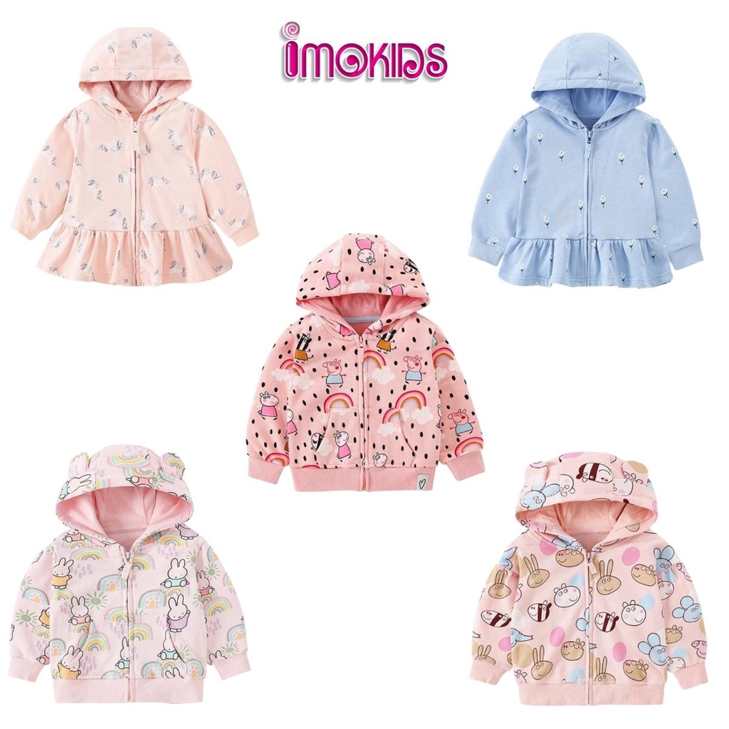 Áo khoác nỉ bé gái Malwee 10-27kg Áo nỉ trẻ em kéo khóa có mũ vải nỉ da cá cao cấp hình in ngộ nghĩnh