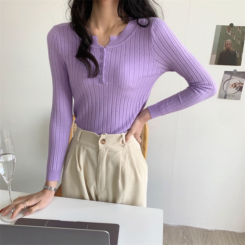 Áo len dài tay phong cách Hàn Quốc thanh lịch dành cho nữ