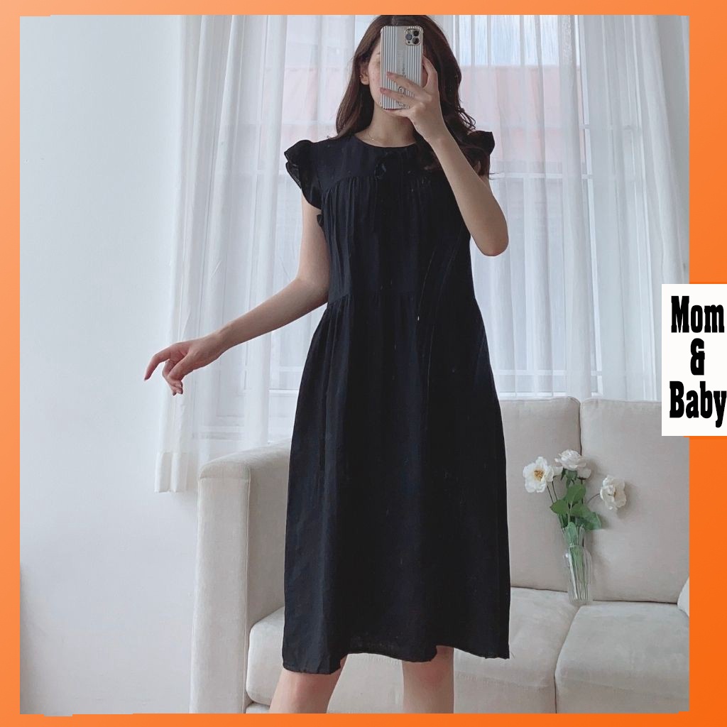 Váy bầu sát lách thời trang thiết kế M345 chất đũi hàn freesize từ 45 đến 70kg