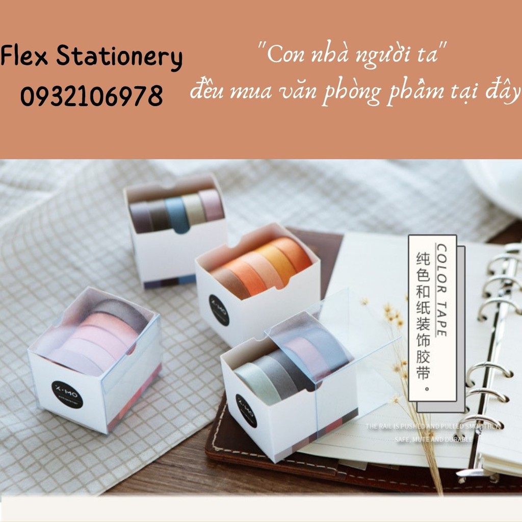 SET 5 CUỘN WASHI TAPE MÀU TRƠN VINTAGE ĐƠN GIẢN