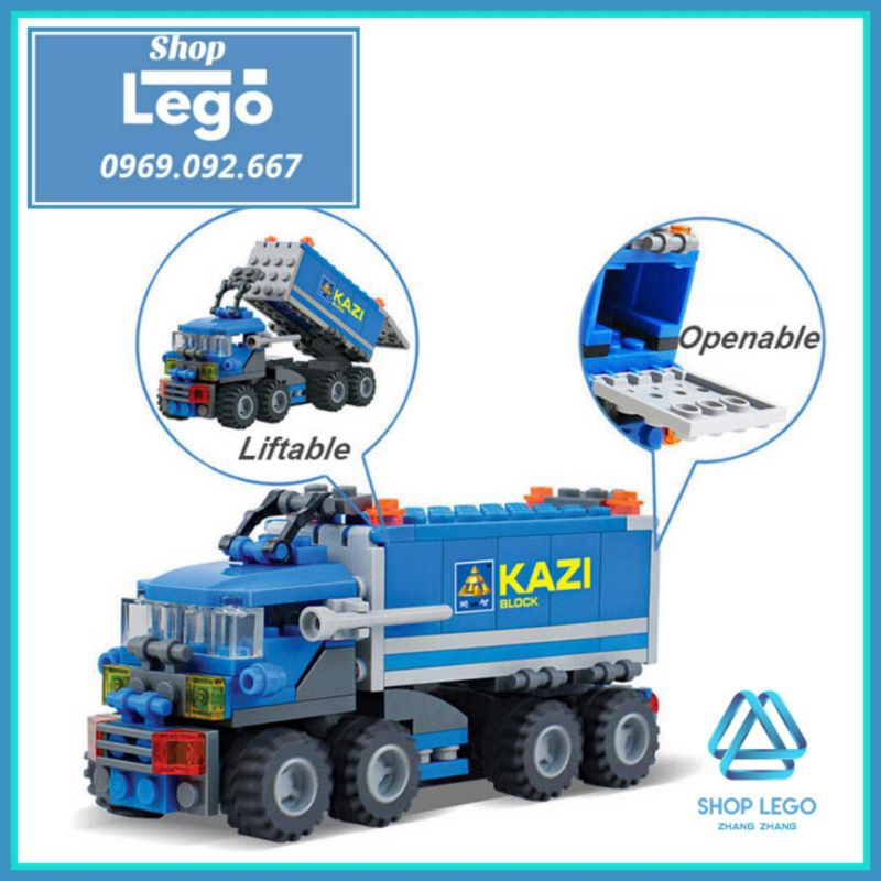 [163 Hình] Xếp hình Xe Container Truck có thể lắp thành xe thang, máy bay, xe chở hàng xe đua Lego Minifigures Kazi 6409