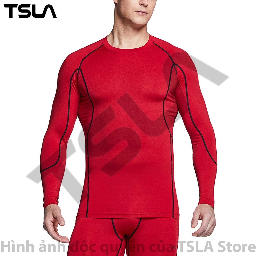 Áo giữ nhiệt nam dài tay cổ tròn TSLA lót lông chất thun form ôm body co giãn chơi thể thao bóng đá bóng rổ gym mùa đông | BigBuy360 - bigbuy360.vn