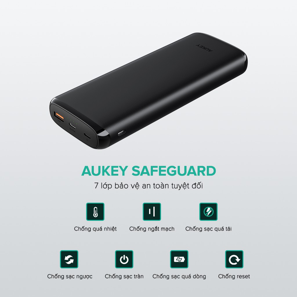 [Mã ELMALL300K giảm 5% đơn 500K] Pin Dự Phòng 20000mAh AUKEY PB-Y23, QC 3.0, PD 18W, Cổng Lightning In 18W