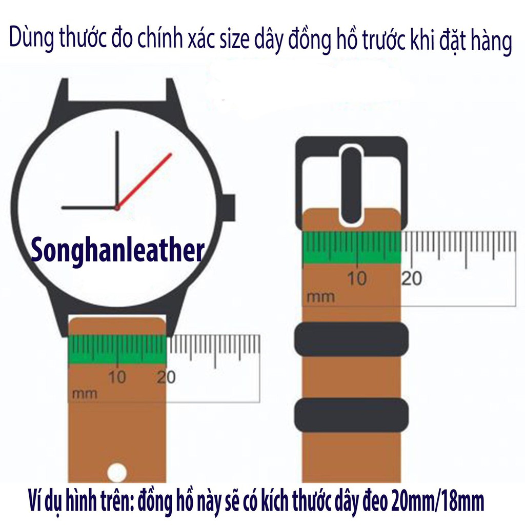 Dây da đồng hồ cá sấu Handmade Full độn , dây da đồng hồ khâu tay màu đen size 20-18mm