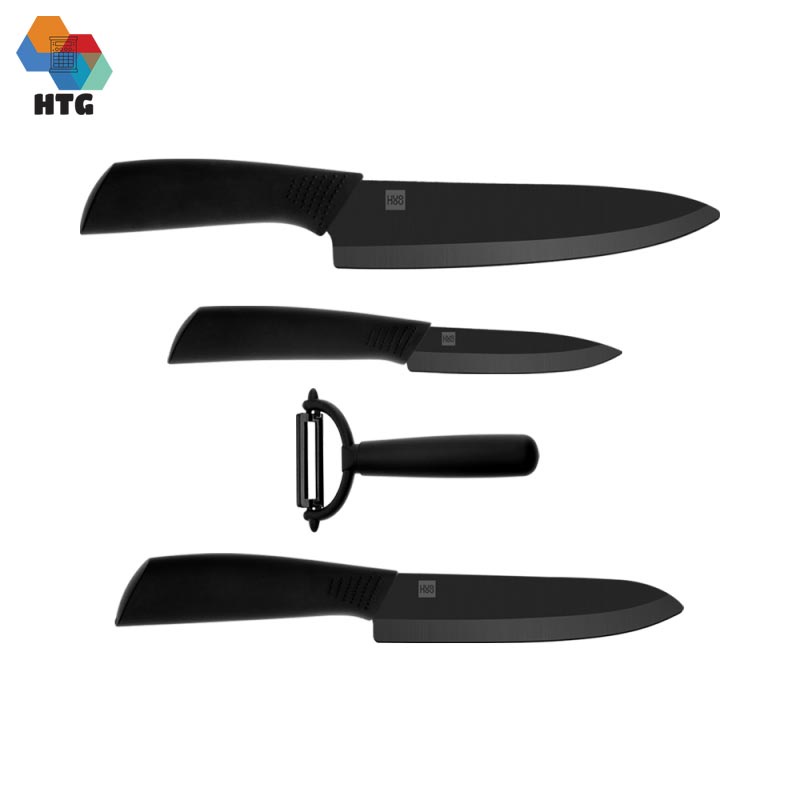Bộ 4 Dao Nhiệt Gốm Nano Chống Dính Cắt Lát Thịt Cá, Trái Cây, Hoa Quả Xiaomi Huohou Hu0010 Hàng Chính Hãng