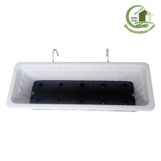 Bộ chậu nhựa trồng rau và kệ treo ban công màu trắng 64cm x  22 cm