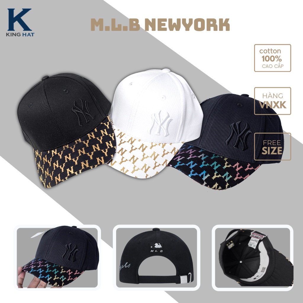 Nón lưỡi trai Yankee MLB NY, lưỡi in hoạ tiết NY, chất liệu kaki form đuôi cài, khoá kim loại cao cấp