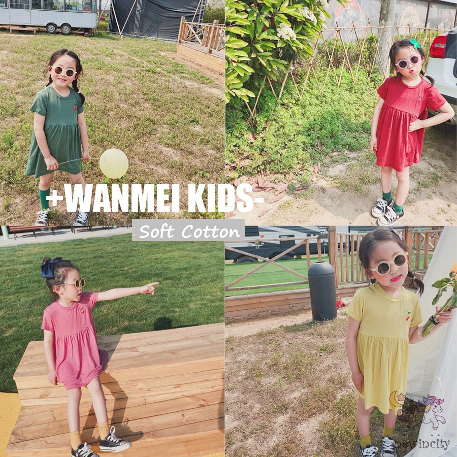 Đầm Ngắn Tay In Hình Quả Cherry Cho Bé Gái