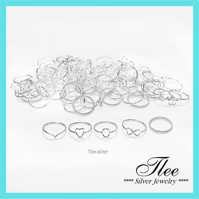Nhẫn bạc TLEE basic hình khối mix match cá tính TLEE JEWELRY A0333