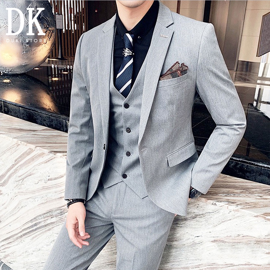 Bộ vest nam 1 cúc Hàn Quốc màu ghi sáng trẻ trung DKA0088 - DUKI STORE