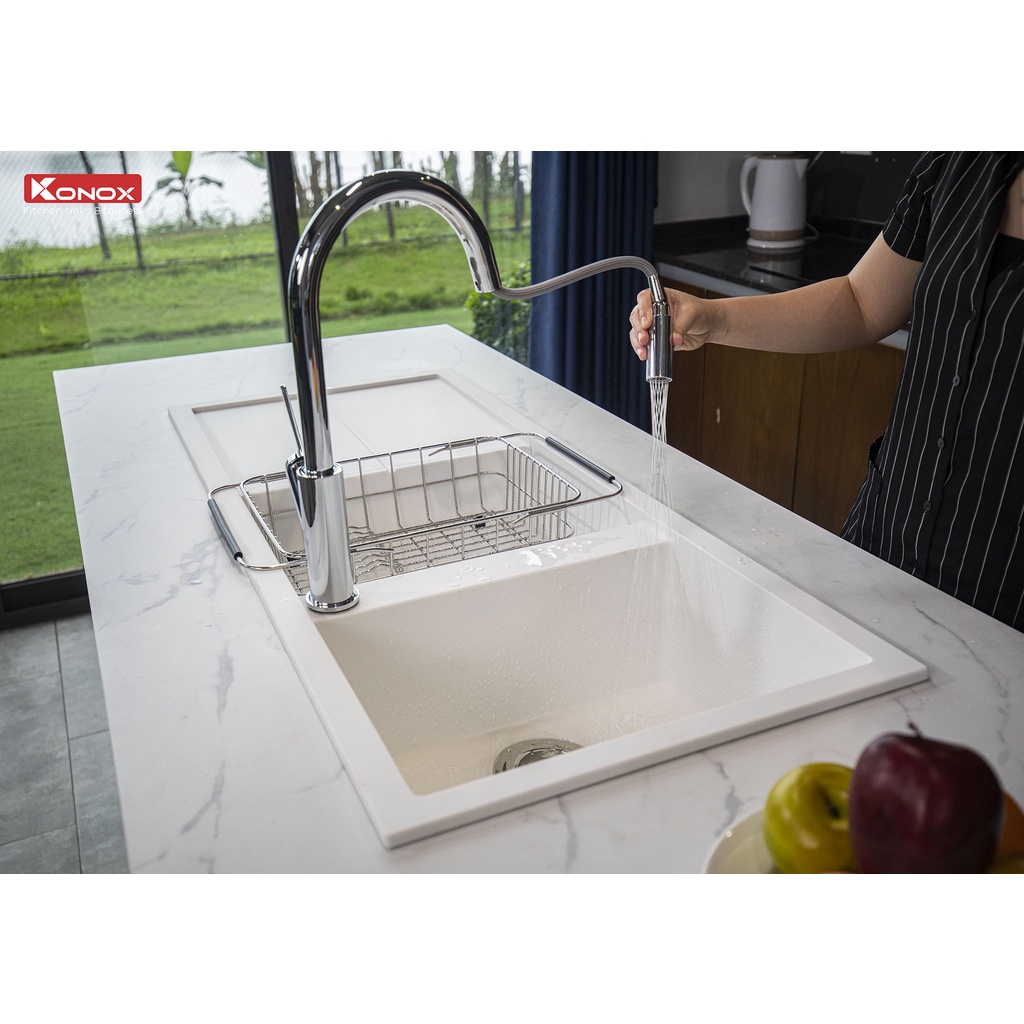 Chậu rửa bát đá KONOX Granite Series - Livello Smart 1160 White Silver, Made in Italy