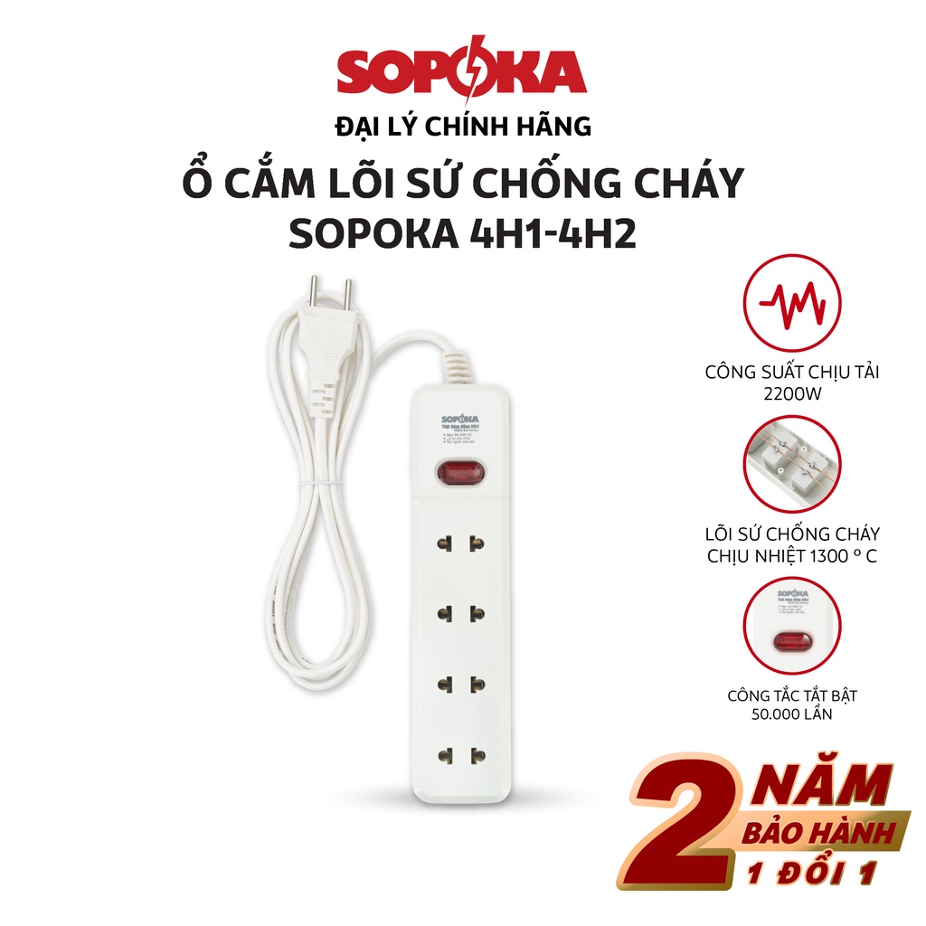 Ổ cắm điện đa năng thông minh Sopoka chịu tải 2200W/1200W 4H1/4H2 chống va đập, chịu nhiệt, có công tắc an toàn