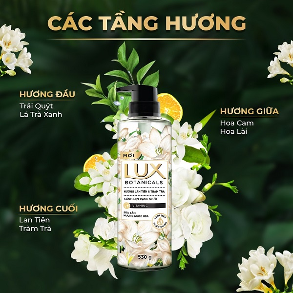 Sữa Tắm Lux Hương Nước Hoa Lan Tiên & Tràm Trà Thanh Lọc & Trẻ Hóa Lux Botanicals Freesia&Tea Tree Oil Perfume Body Wash