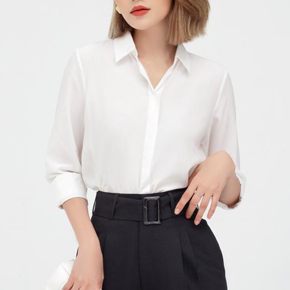 Áo sơ mi trắng nữ công sở dài tay cơ bản vải Lụa Xước Hàn Quốc Cao Cấp,  Sơ mi trắng công sở nữ dài tay - ASM07 | BigBuy360 - bigbuy360.vn