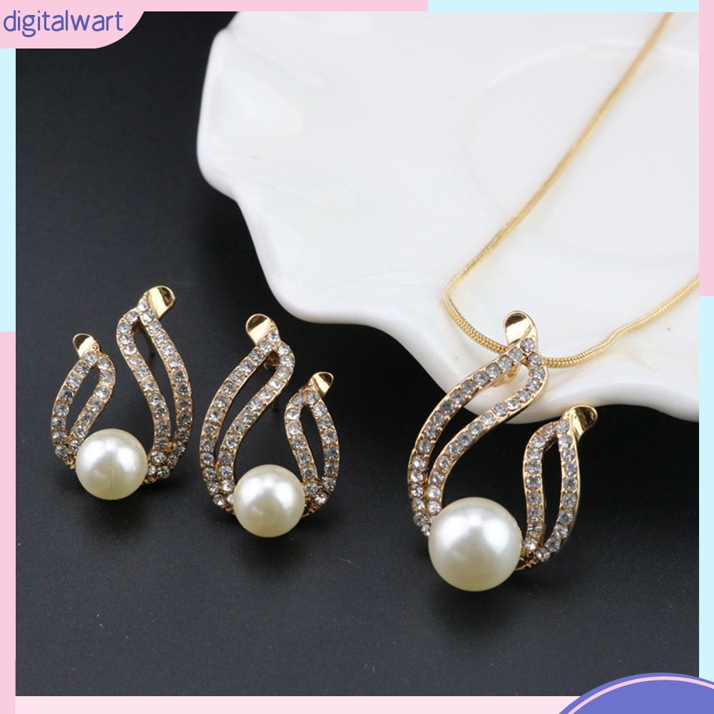 Bộ Vòng cổ + Bông Tai Đính Ngọc Trai Nhân Tạo Hình Giọt Nước