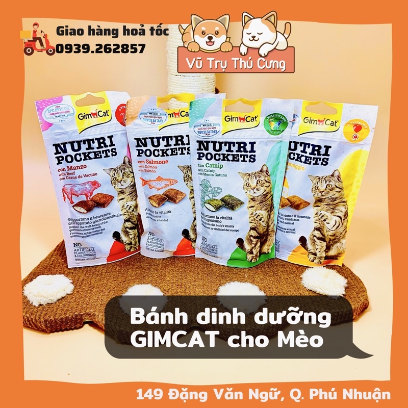 Snack Gimcat cho Mèo, bánh quy giòn có nhân, tiêu búi lông mèo, 60g