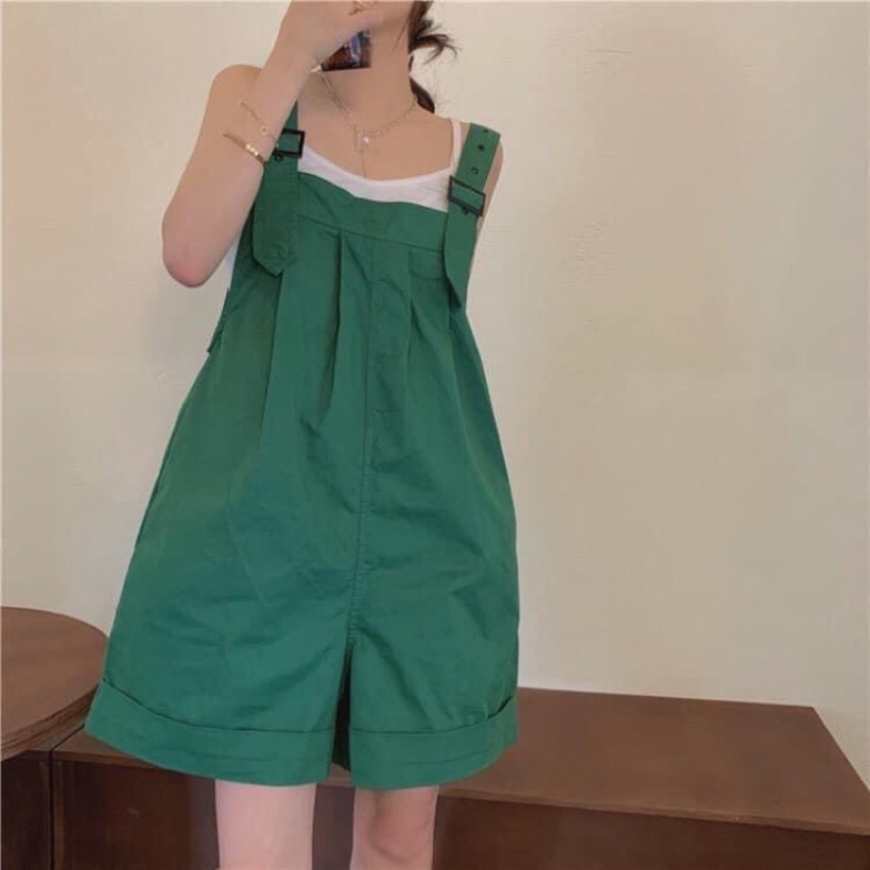 Quần Yếm Kaki Dáng Short Đùi Form Rộng Kiểu Dáng Hàn Quốc Ulzzang Chất Dày Đẹp (có ảnh thật)