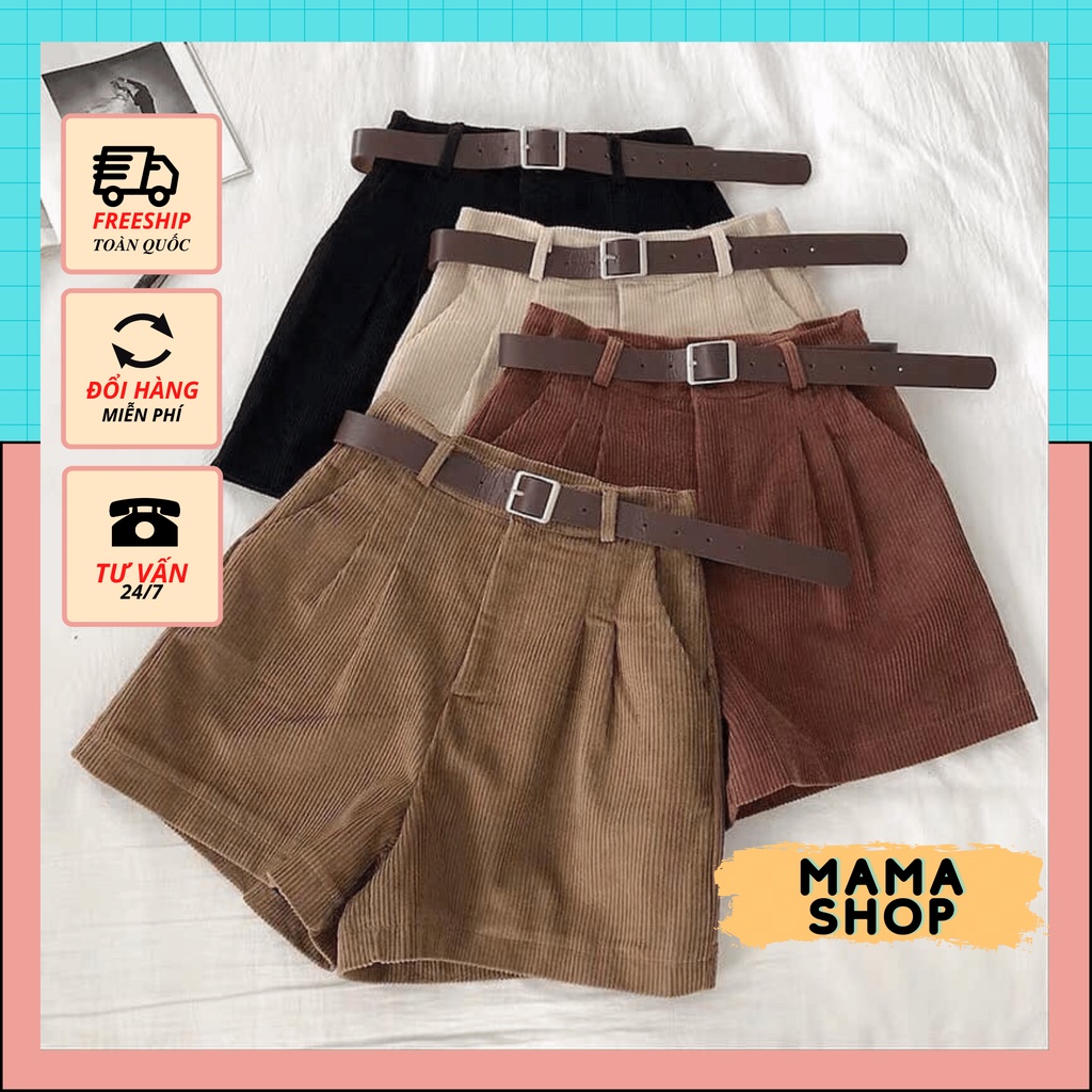 [153FASHIONSALE1]Quần short ngắn gập gấu ống rộng chất nhung tăm siêu sang - Cạp eo lưng cao có túi 3 màu siêu đẹp