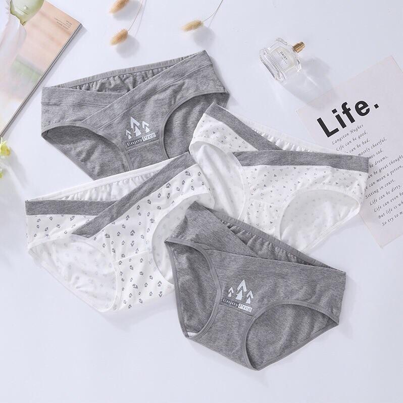 Set 4 quần lót bầu và sau sinh cạp chéo,cotton kháng khuẩn cao cấp, đáy quần màu trắng
