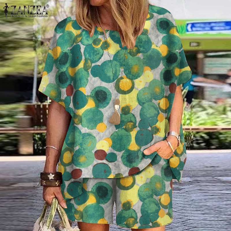 Zanzea Set Áo Thun Ngắn Tay Cổ Tròn + Quần Dài Ống Rộng Thời Trang Nữ