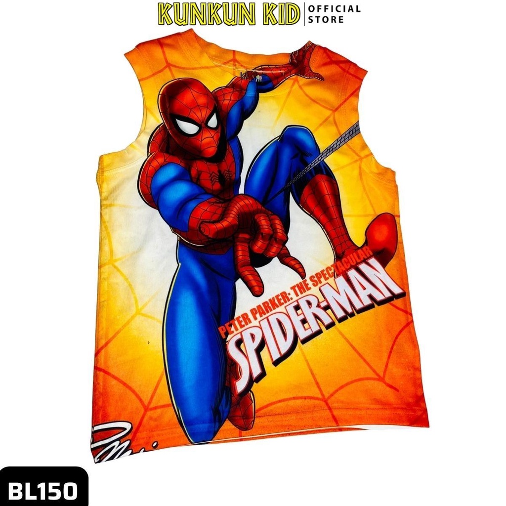 Bộ ba lỗ bé trai chất Thun lạnh in 3D hình người nhện spiderman Kunkun Kid BL150