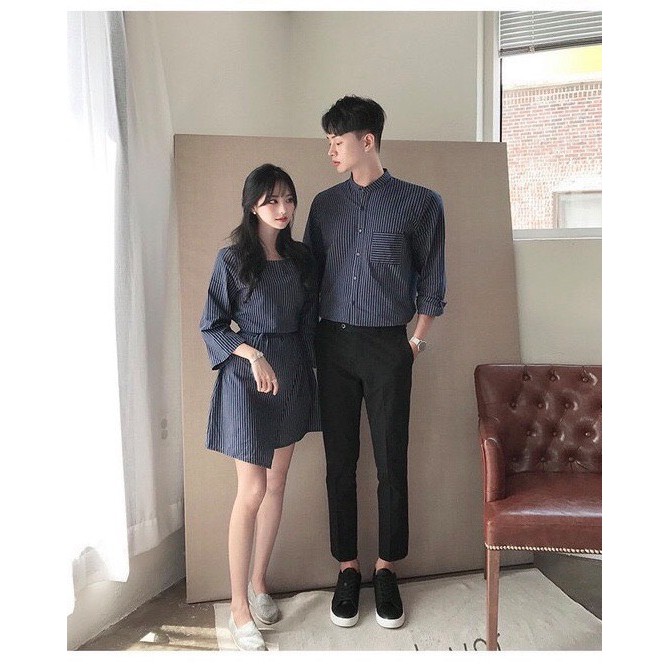 Áo Váy đôi dễ thương sọc xanh