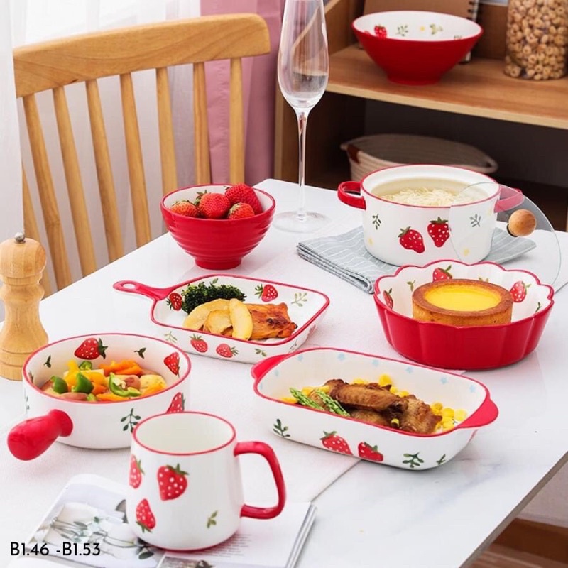 Bộ bát đĩa dâu tây 🍒FREESHIP🍒 8 món sứ cao cấp