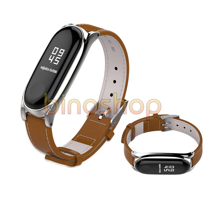 Dây đeo miband 4, miband 3 da viền cong PLUS chính hãng Mijobs - dây đeo thay thế mi band 3, mi band 4 da PU PLUS