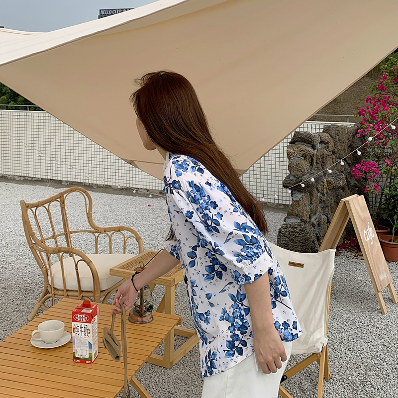 SUXI Áo Sơ Mi Hoa Tay Ngắn Thời Trang Dành Cho Nữ