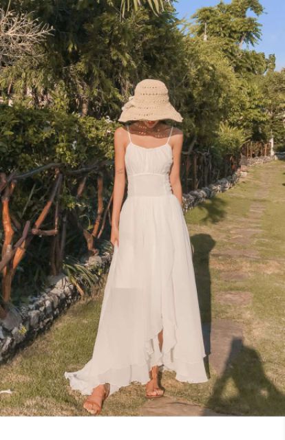 🍅Váy maxi trắng 2 tà 🍁freeship🍁đan dây lưng xẻ tà bay bổng | BigBuy360 - bigbuy360.vn