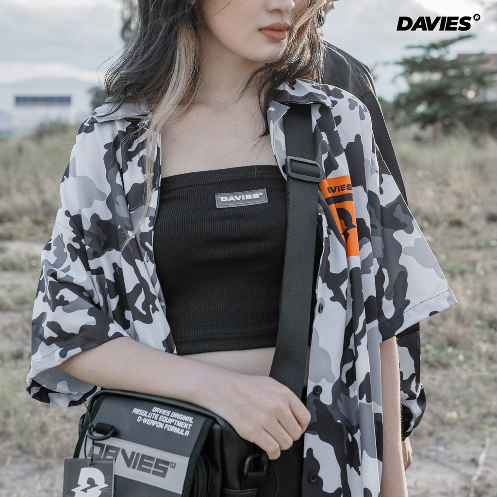 Áo sơ mi nam nữ form rộng tay lở - somi lụa local brand DAVIES Over Grey Camou | WebRaoVat - webraovat.net.vn