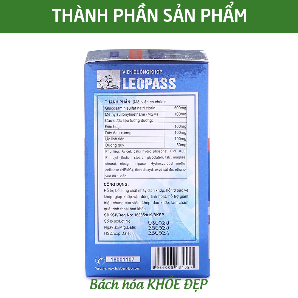 Viên dưỡng khớp Leopass hỗ trợ giảm triệu chứng viêm khớp - Chai 60 viên