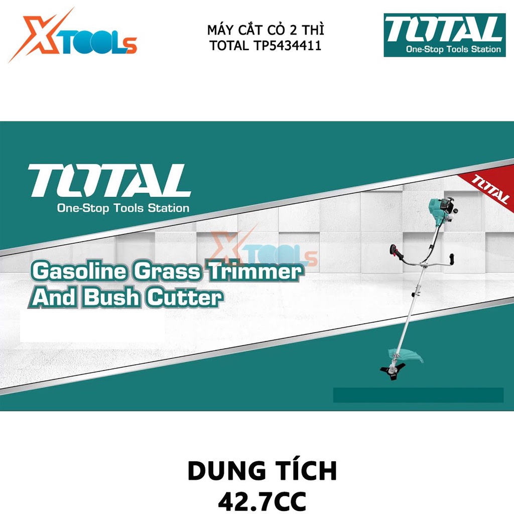 Máy cắt cỏ 2 thì TOTAL TP5434411 máy cắt cỏ dùng xăng tốc độ tối đa 9000 vòng / phút, Đường cắt tối đa 420mm, 2,4mmx4m