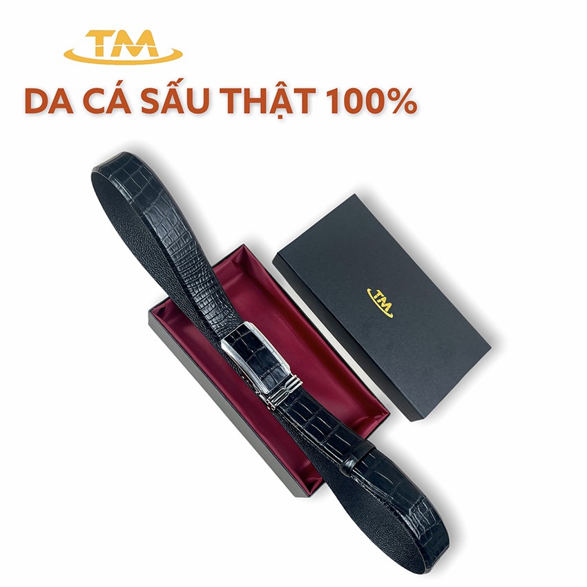 Thắt Lưng Nam Dây Nịt Da Cá Sấu Thật 100% Phần Da Bụng Trơn Màu Đen ST340 BH 24 Tháng Tặng Kèm Hộp