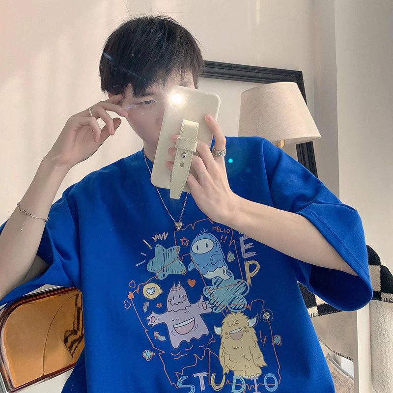 Áo Thun Dáng Rộng In Họa Tiết Hoạt Hình Phong Cách Hip Hop Thời Trang Mùa Hè Cho Nam Và Nữ Size M-5XL