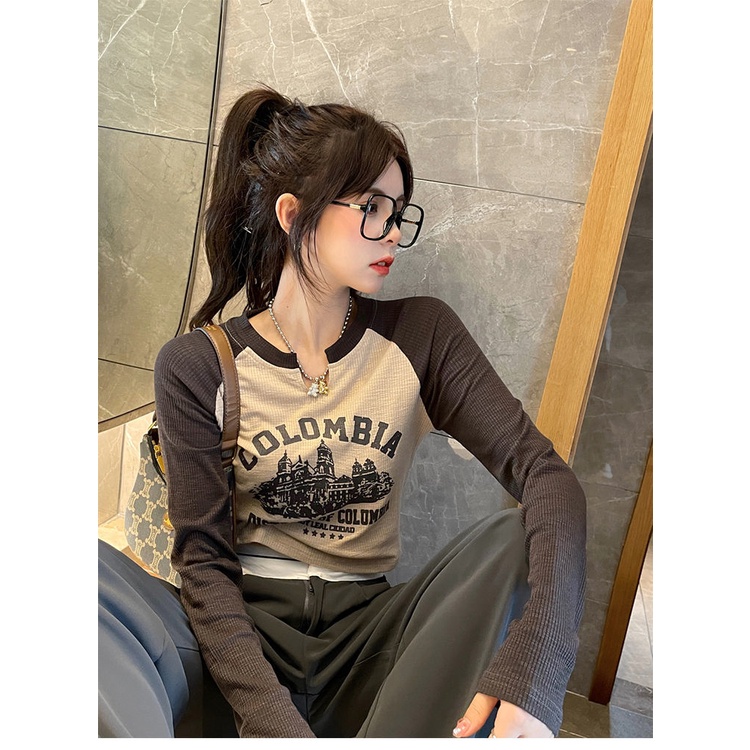 Áo Croptop Tay Dài Dáng Ôm In Họa Tiết Thời Trang Mùa Thu JH-CX-88 Cho Nữ