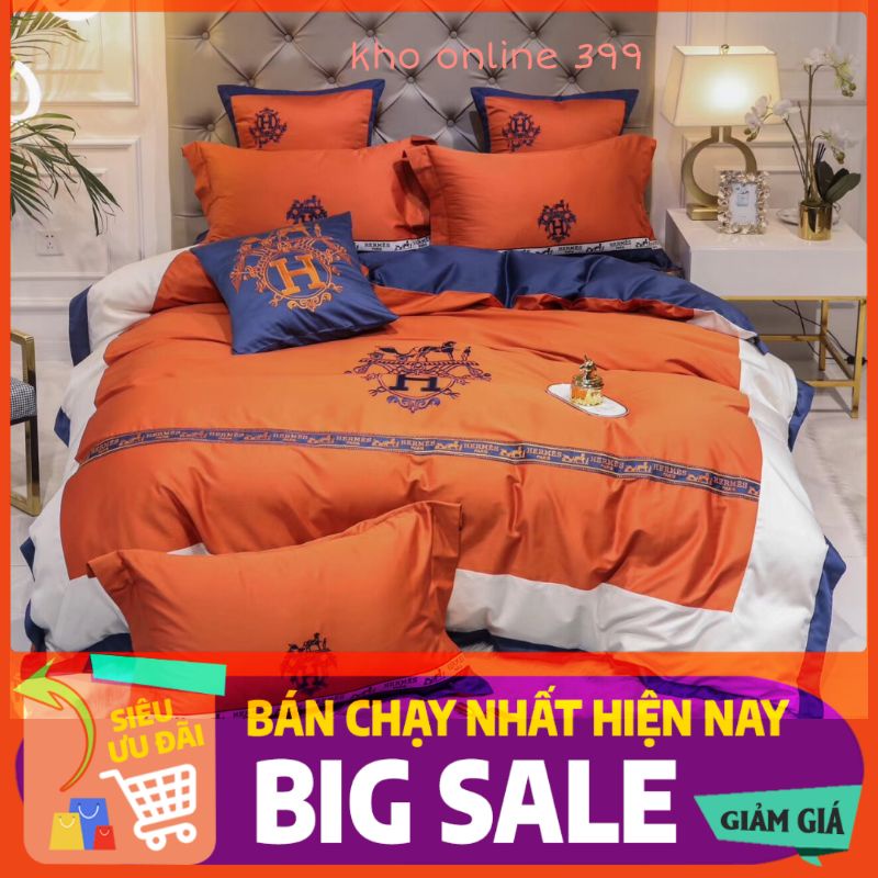 [RẺ VÔ ĐỊCH] set chăn ga gối lụa cao cấp in logo thương hiệu 6 món, chăn ga gối nệm, ga trải giường, vỏ gối