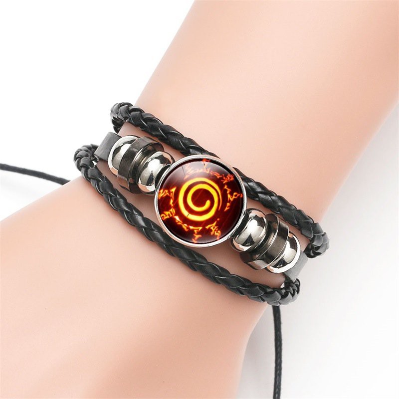 ( ORDER ) Vòng tay NARUTO DÂY DA ĐEN hai chiều in hình anime chibi đẹp đeo tay nam nữ cá tính