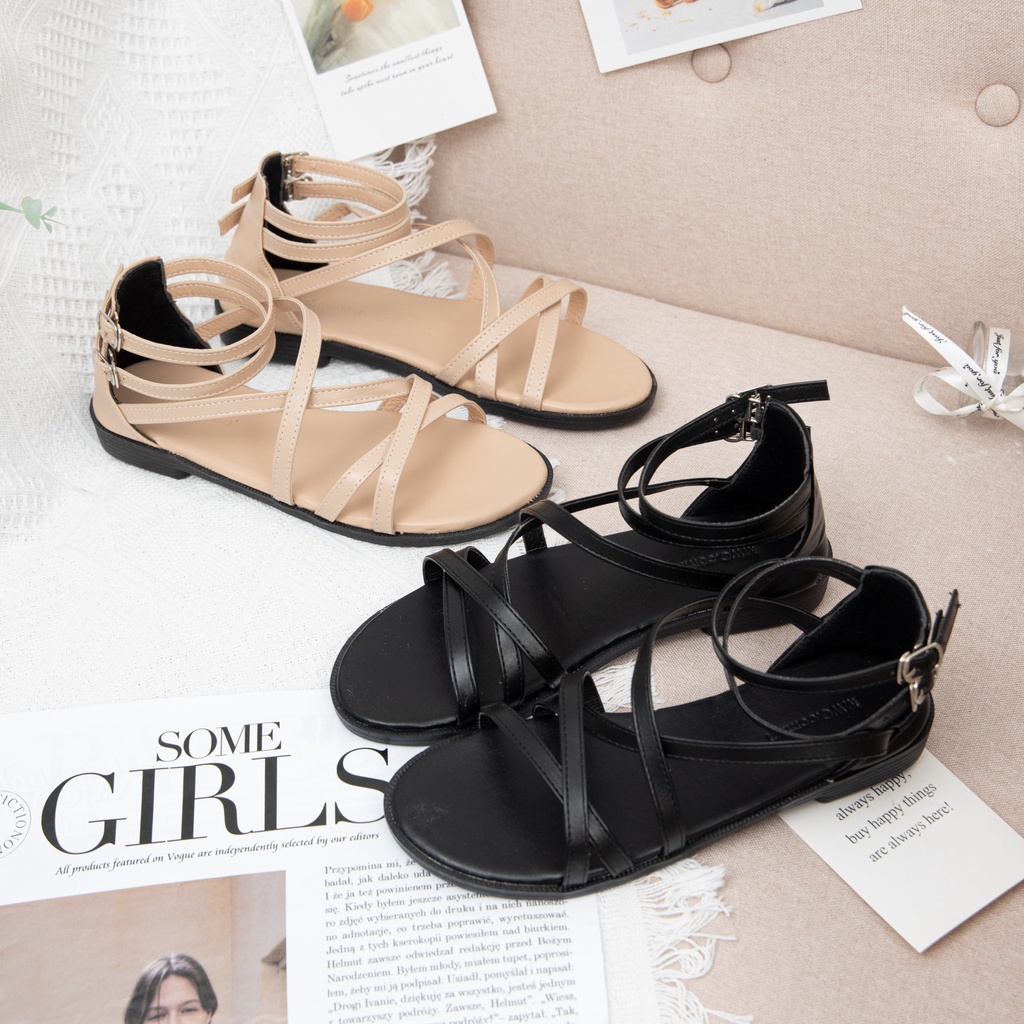 Giày Sandal Nữ thời trang MWC sandal nữ chiến binh quai mảnh dây chéo cá tính NUSD- 12012