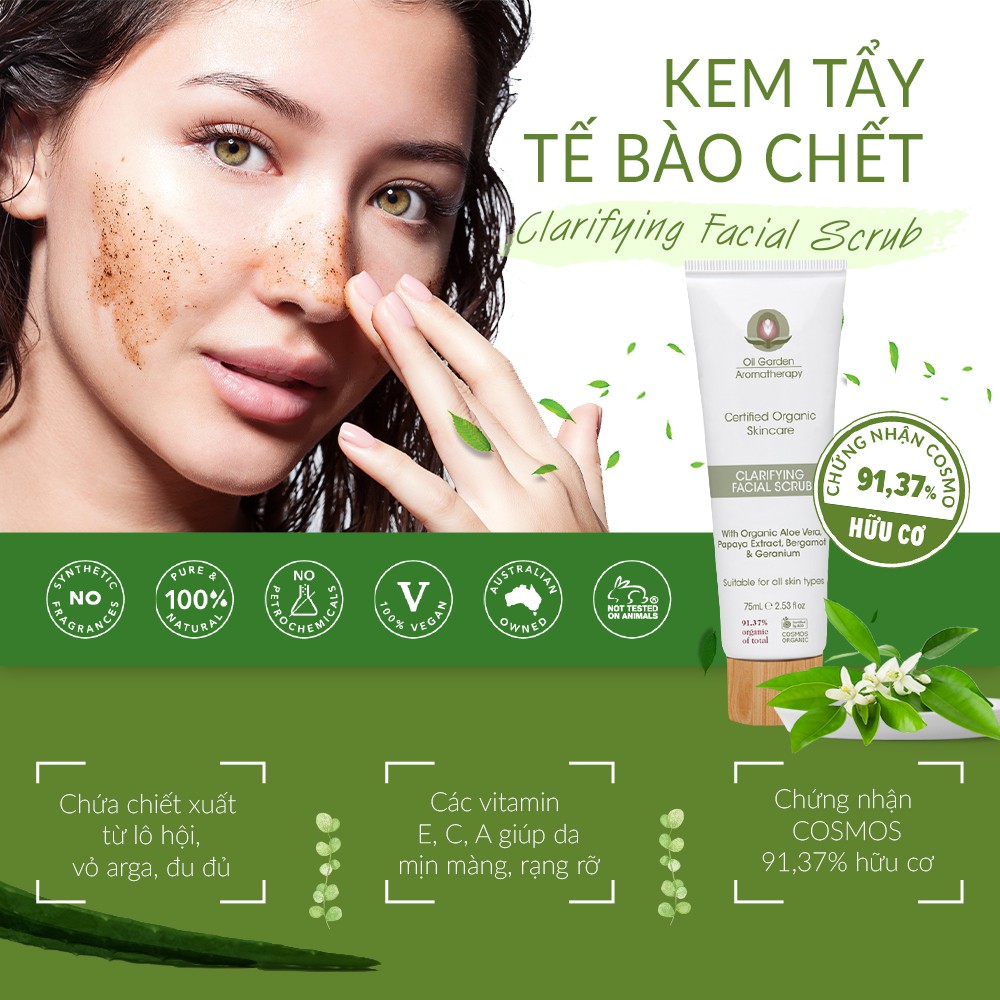 Tẩy Tế Bào Chết Da Mặt Hữu Cơ ☄️ [ FREE SHIP ] ☄️ TTBC dạng kem Clarifying Facial Scrub Oil Garden (75ml) 91,37% Hữu Cơ