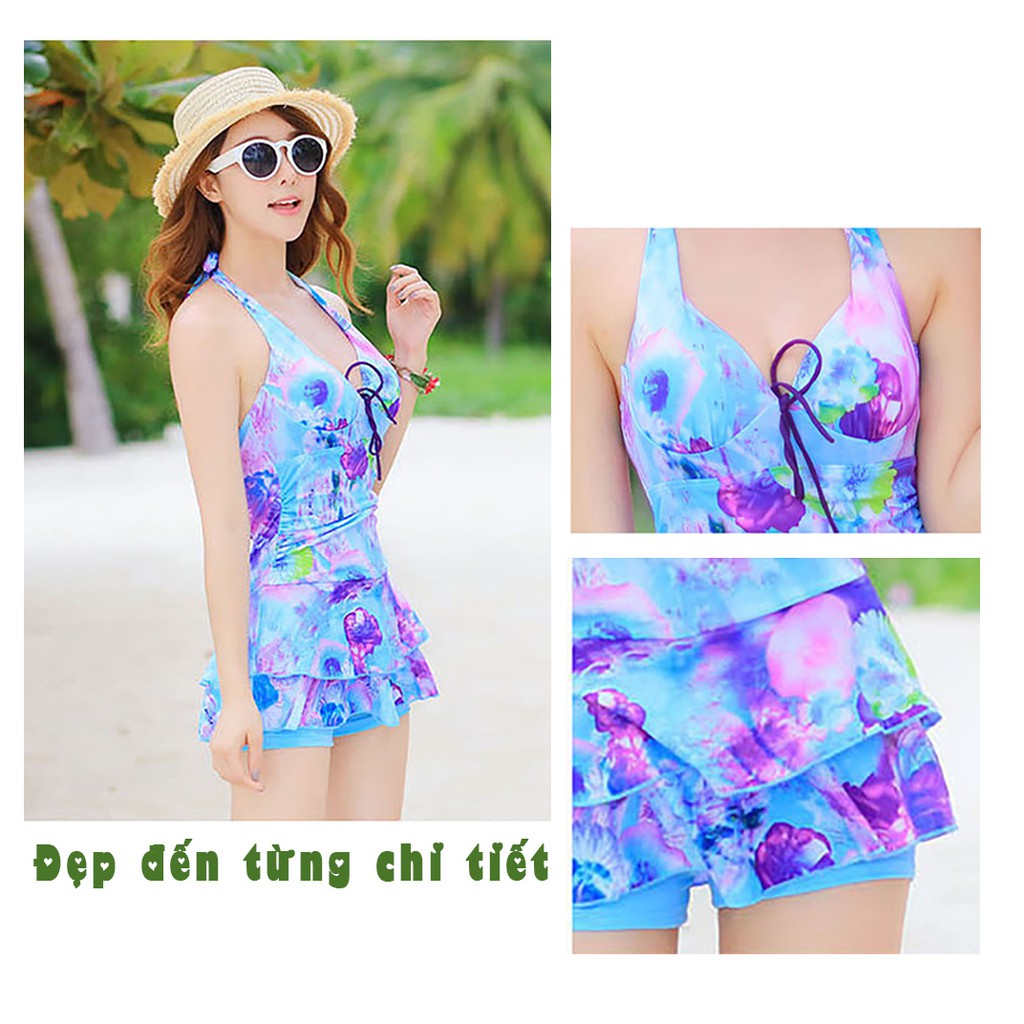 Áo bơi nữ áo tắm nữ liền váy ngắn 2 tầng kèm quần bơi kín đáo gợi cảm MH1613 | BigBuy360 - bigbuy360.vn