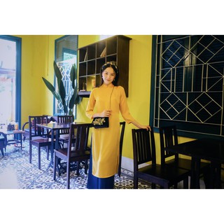 Set Áo Dài Rosemary Lụa Tây Thi Vàng Đậm