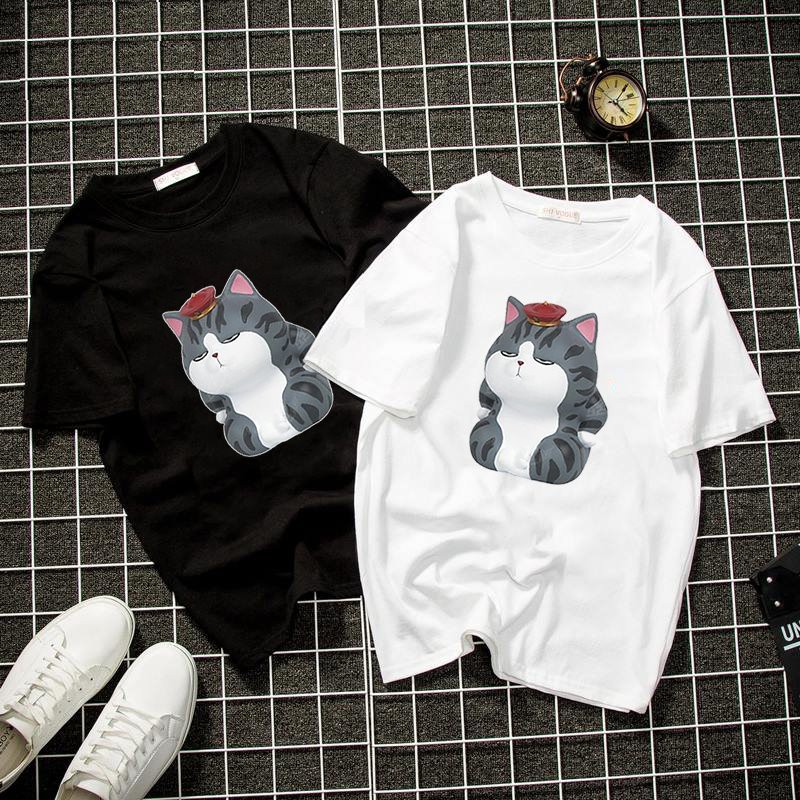 Áo thun unisex form rộng mèo hoàng thượng vải dày mịn 2019T2138