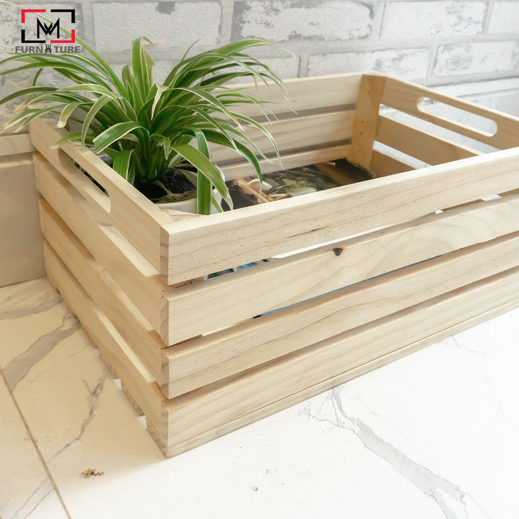 Thùng gỗ pallet đa năng size 40x28.5x17 thương hiệu MW FURNITURE - Nội thất trang trí