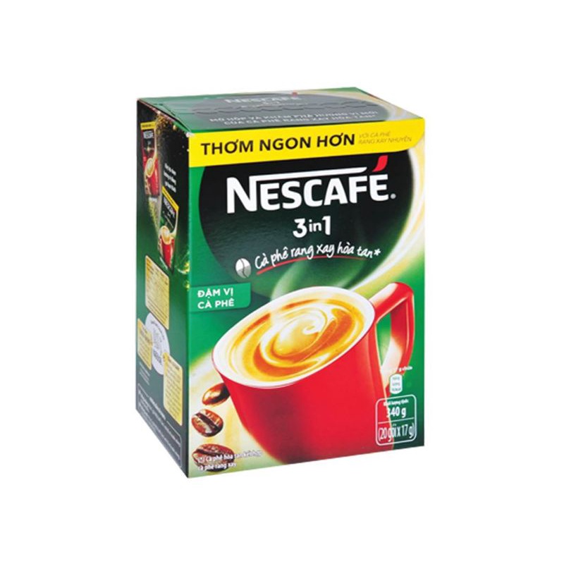 Cà phê sữa NesCafé 3 in 1 xanh/đỏ  đậm đà hài hòa 340g